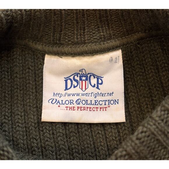DSCP Sweater Valor Collection Military 38 Green Wool Pullover Elbow Patches - Picture 4 of 6